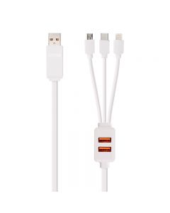 3 in 1 Portable Type C Micro USB 8 Pin Lightning USB Charging Cable with 2 USB Ports