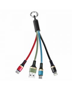 3 in 1 Key Chain Charging Cable Portable Travel Short Cables Type C Micro USB 8pin Charger Cable - Colours
