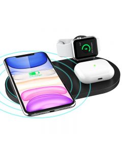 3 in 1 Wireless 10W Qi Fast Charger Station with iWatch Stand for iPhone Airpods and iWatch - Black