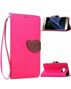 Leaf Clasp Magnetic Stand Flip Leather Case Cover for Samsung Galaxy S7 Edge - Rose Red