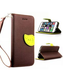 Leaf Clasp Magnetic Stand Flip Leather Case Cover for iPhone 6S - Brown