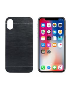 For Apple iPhone X/XS Brushed Metal Skin PC Hard Case Cover - Black