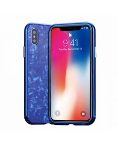 Magnetic Absorption Marble Tempered Glass Case Coverlass Cover Marble iPhone X - Blue