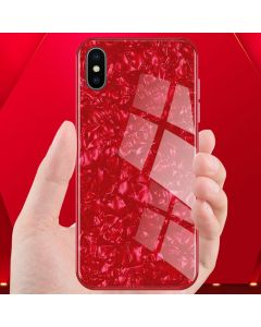 Magnetic Absorption Marble Tempered Glass Case Coverlass Cover Marble iPhone XS - Red