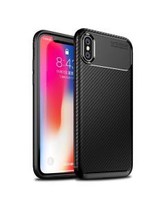 Carbon Fibre Soft TPU Silicone Slim Case Back Cover for iPhone X/XS - Black