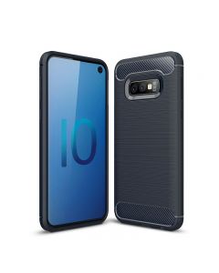 TPU Carbon Fiber Pattern Shockproof Phone Case Back Cover for Samsung Galaxy S10e - Navy Blue