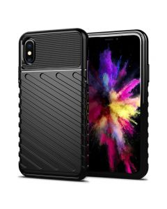 Textured Mobile Phone Shell Soft Silicone Simple Phone Case Flexible Back Cover for iPhone X/XS - Black