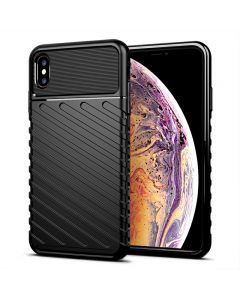 Soft Silicone Simple Phone Case Flexible Back Cover Textured Mobile Phone Shell for iPhone XS Max - Black