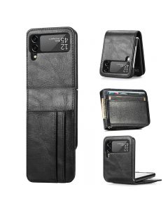 PU Leather Case with Card Slot for Samsung Galaxy Z Flip 3 5G - Black