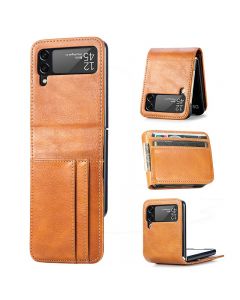 PU Leather Case with Card Slot for Samsung Galaxy Z Flip 3 5G - Yellow