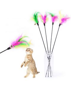 Kitten Cat Toy Colourful Feather Teaser Bell Feather Play Pet Dangler Wand