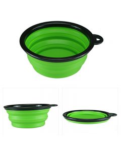 Pet Dog Cat Silicone Collapsible Feeding Bowl Travel Portable Bowl with Metal Buckle - Green