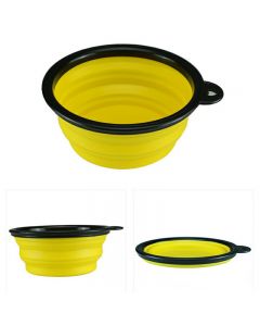 Pet Dog Cat Silicone Collapsible Feeding Bowl Travel Portable Bowl with Metal Buckle - Yellow