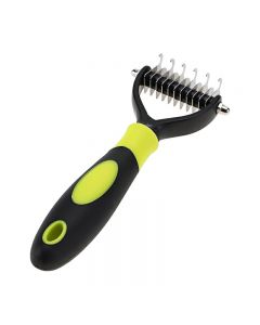 16 Teeth Double Sided Pet Cat Dog Hair Fur Shedding Trimmer Grooming - Yellow
