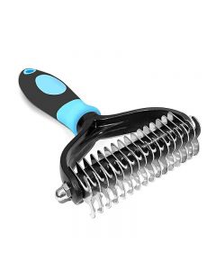16 Teeth Double Sided Pet Cat Dog Hair Fur Shedding Trimmer Grooming - Blue