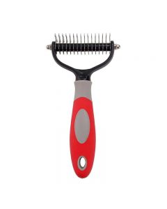 16 Teeth Double Sided Pet Cat Dog Hair Fur Shedding Trimmer Grooming - Red