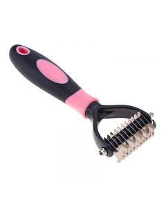 16 Teeth Double Sided Pet Cat Dog Hair Fur Shedding Trimmer Grooming - Pink