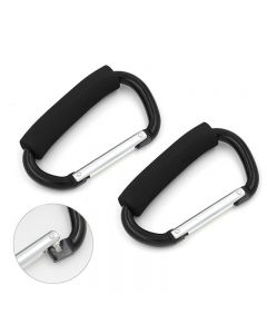 D Shape 14cm Large Hook Aluminium Climb Carabiner Keychain With Soft Sponge - One Pair Black