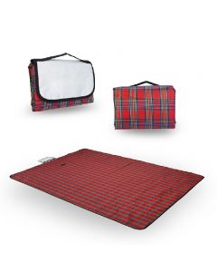 Picnic Blanket Car Travel Camping Outdoor Mat Rug with Carry Handle - Red