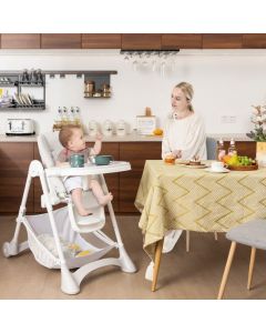 Baby High Chair with Detachable PU Cushion and Lockable Wheels