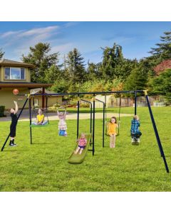 7-in-1 Multifunctional Backyard Playground Swing Set with 2 Swings
