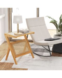 Bamboo Accent Bedside Table with Tempered Glass Top