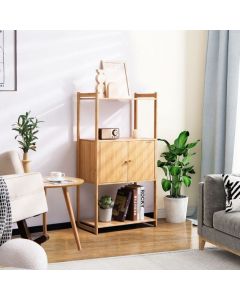 Bamboo Bathroom Storage Cabinet with 3 Shelves and 2-Door Cabinet
