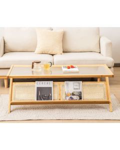 Bamboo Coffee Table with Glass Tabletop