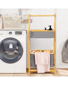 Bamboo Laundry Basket with Fabric Storage Bins