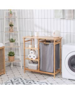 Bamboo Laundry Basket with Removable Pull-Out Bag and Storage Shelf