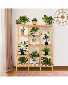 5-Tier Bamboo Plant Stand with 12 Potted Plant Shelf for Patio
