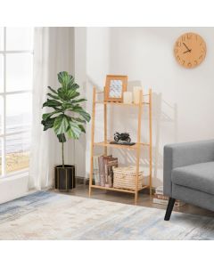 3-Tier Bamboo Plant Stand with Rear Bar for Storage and Display