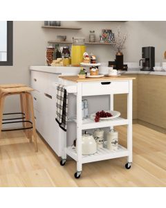 Bamboo Rolling Kitchen Island with Pull-Out Drawer