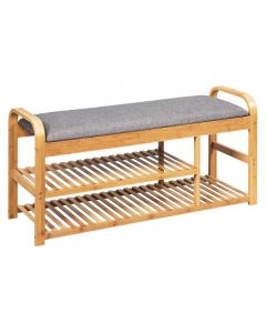 Bamboo Shoe Bench 2-Tier Shoes Rack with Seat Cushion
