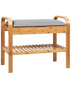 Bamboo Shoe Rack Bench with Cushioned Seat and Storage Space