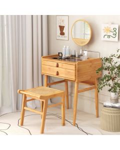 Bamboo Vanity Table with Drawers and Adjustable Mirror