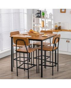5 Pieces Industrial Dining Set Bar Counter Height Table and 4 Stools