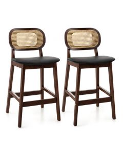 Bar Stool Set of 2 with PE Rattan Backrest Padded Seat and Footrest