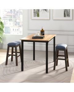 Bar Stool Set of 2 with Padded Seat and Rubber Wood Legs
