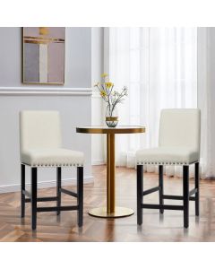 Set of 2 Bar Stool Upholstered Fabric with Low Backrest and Wide Seat