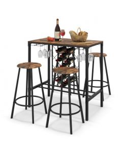 5 Pieces Bar Table and Stools Set Wine Rack and Glass Holder