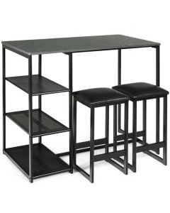 3 Piece Bar Table Set with 3-Tier Side Shelf and Footrest