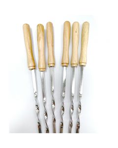 6 pcs Twisted Metal BBQ Kebab Skewer Sticks 46 cm Wooden Handle