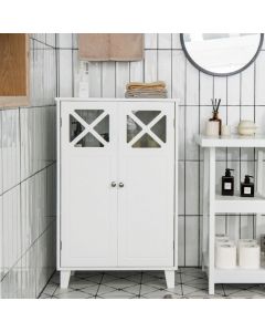 Wooden Bathroom Floor Storage Cabinet with Double Doors and Adjustable Shelf
