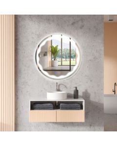 Round Wall-Mounted LED Lighted Bathroom Mirror with Touch Switch
