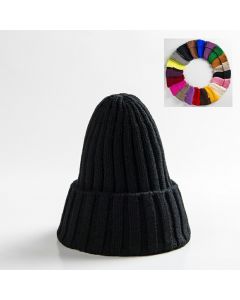 Chunky Ribbed Beanie Hat Plain Mens Womens Knitted Winter Knit Cap - Black
