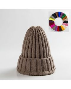 Chunky Ribbed Beanie Hat Plain Mens Womens Knitted Winter Knit Cap - Khaki