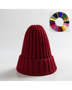 Chunky Ribbed Beanie Hat Plain Mens Womens Knitted Winter Knit Cap - Red
