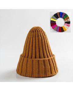 Chunky Ribbed Beanie Hat Plain Mens Womens Knitted Winter Knit Cap - Yellow