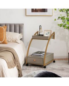 Rolling End Table 2-Tier Rack Bedside Storage Trolley with Drawer